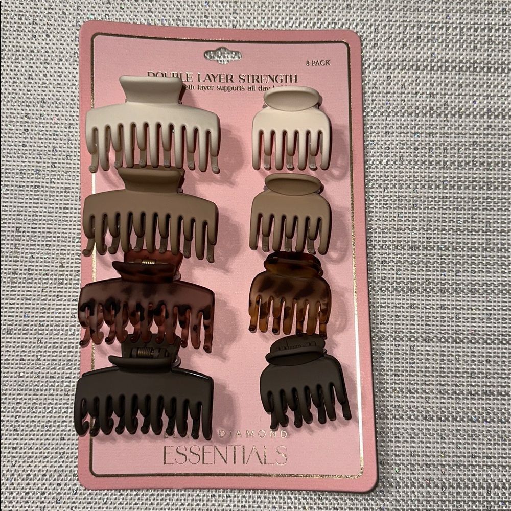 Black Diamond set of 8 rectangle matte cream brown neutral hair claw clips